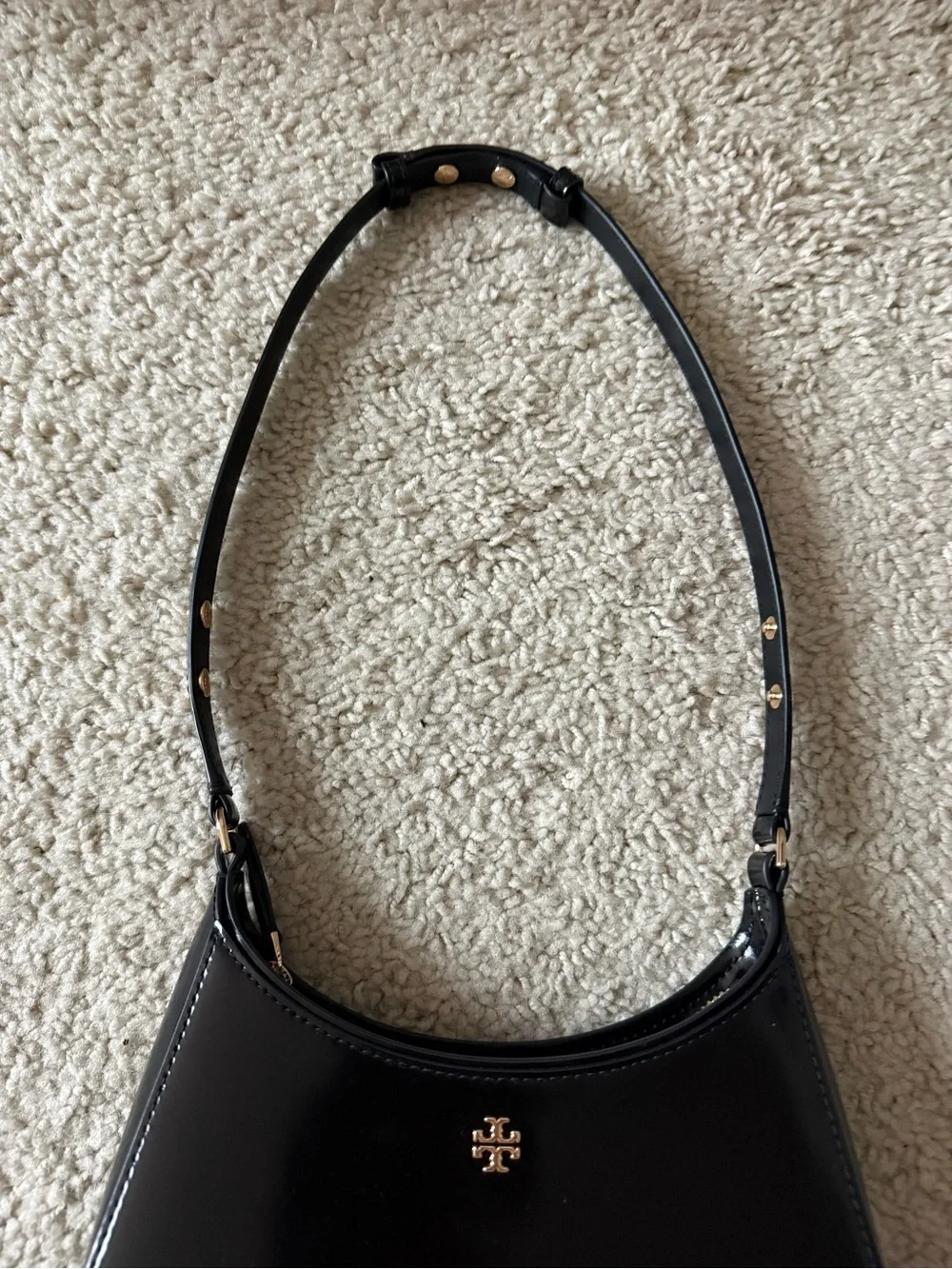 Tory Burch Black Patent Shoulder Bag with Gold Logo